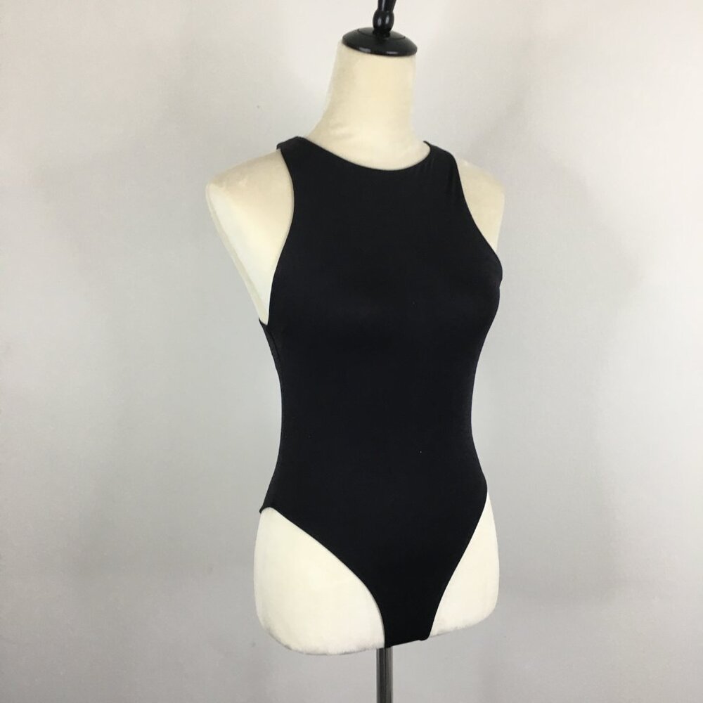 ZARA Sleeveless Black Higher Neckline Stretch Fitted One Piece Bodysuit